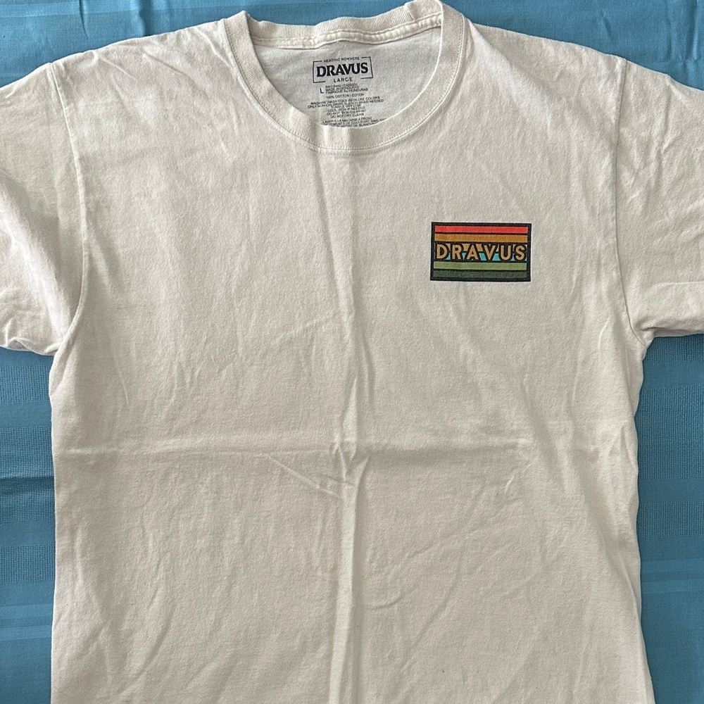 Off White Short Sleeve Crew Neck Tee with Logo by Dravus